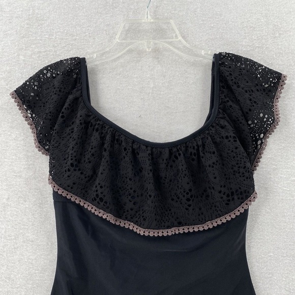 Mossimo Black‎ Crochet Off Shoulder Swimsuit Womens SMALL One Piece Black Lace - Picture 6 of 12